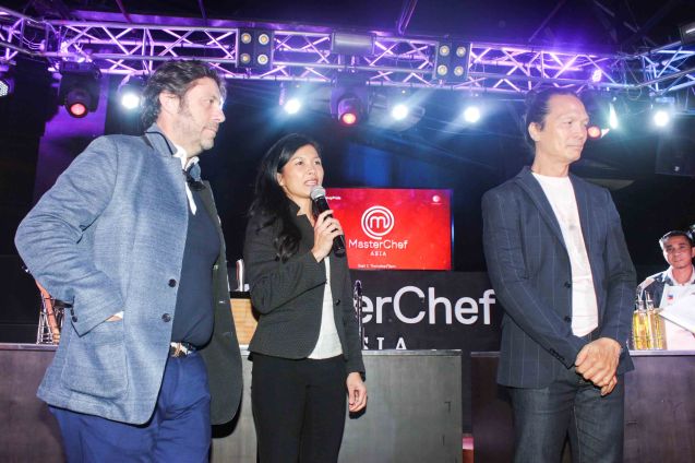 from left: Chef Bruno Ménard, Audra Morrice & Chef Susur Lee. MasterChef Asia visited URBN Bar & Kitchen 28th St, Bonifacio Global City, Taguig. Photo by Jude Bautista